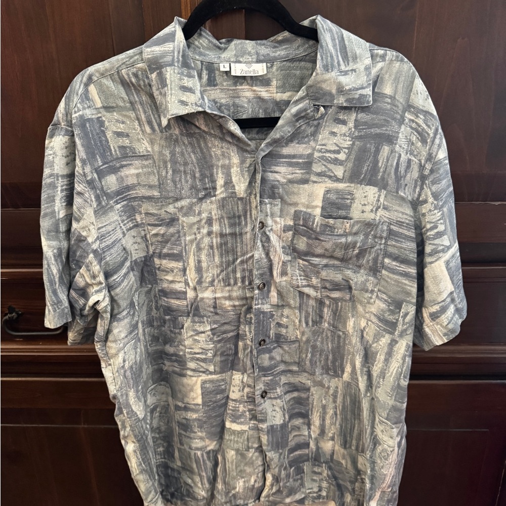 Zanella Gray Casual Button Down Shirt with Tropical Print